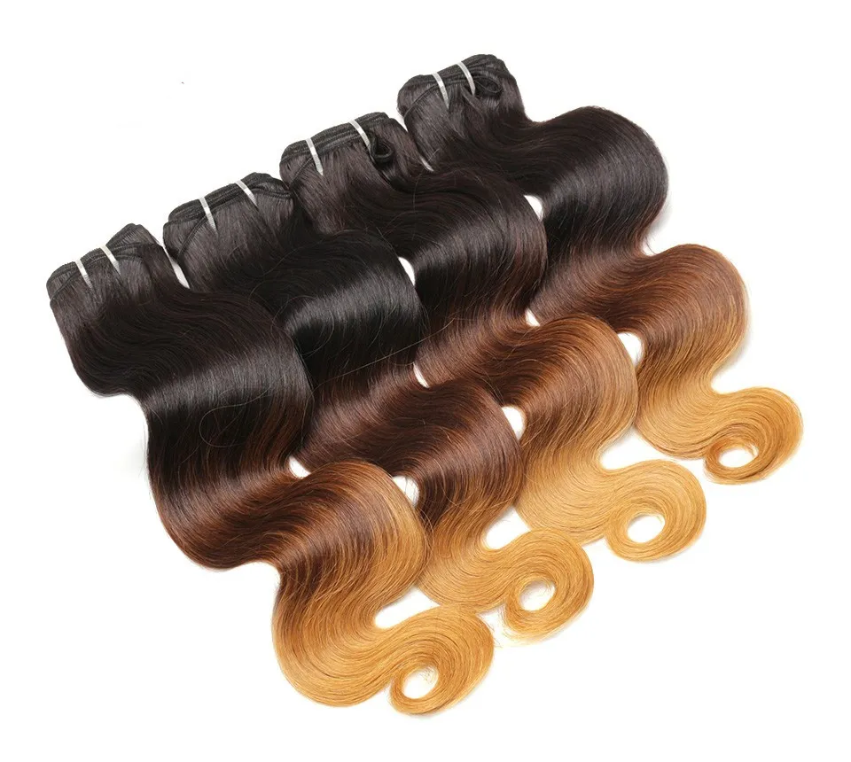 1b 4 27 feixes de cabelo três tons 27 cor corpo onda do cabelo humano tece cabelo virgem peruano 3 pçs / lote Ombre unprocess trama