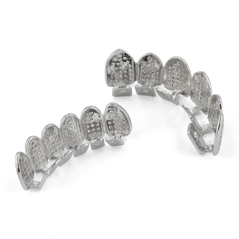 Hip Hop Klassiska Tandgrillar Golde Färgpläterade CZ Micro Pave Exklusiv Top Bottom Guld Grillz Set