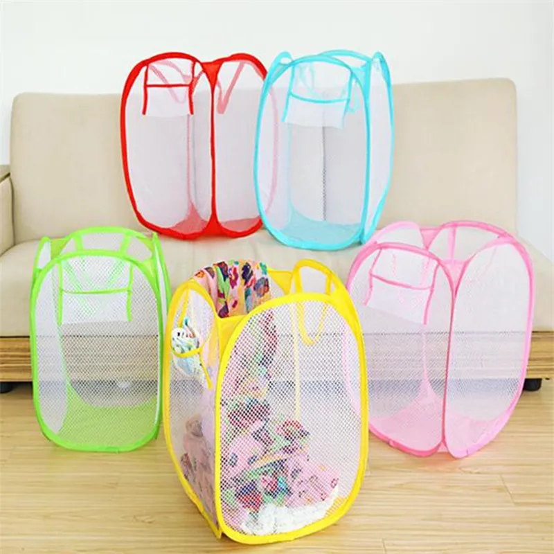 Dirty Clothes Storage Basket Foldable Pop Up Mesh Laundry Basket Easy To Accept Resuable Bags Multi Colors 2 56kq BB