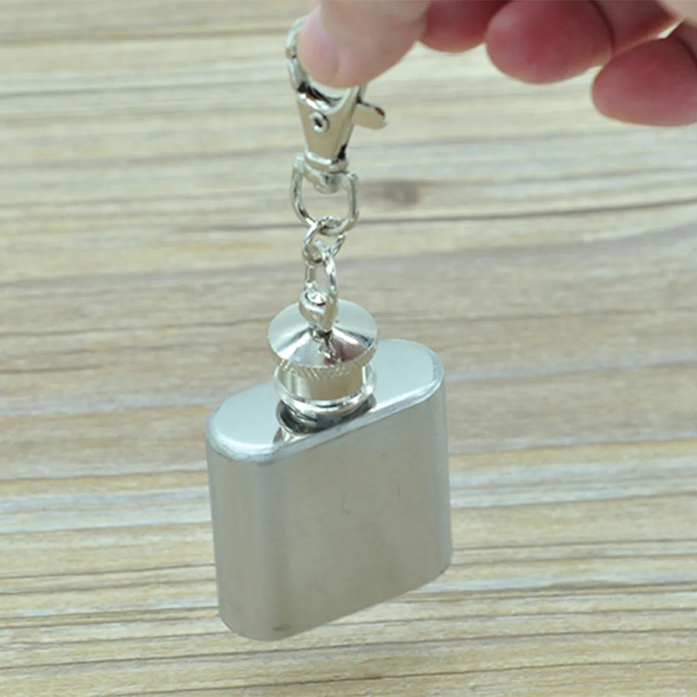 Mini flacon de hanche en acier inoxydable de 1 oz avec porte-clés Bouteille de vin en plein air pour fête portable avec porte-clés Livraison gratuite
