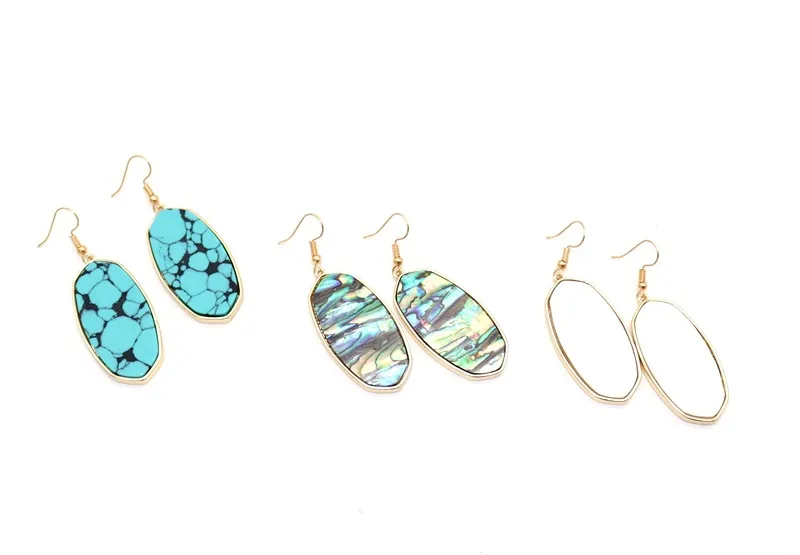 Fashion Gold Color Geometry Turquoise Shell Charm Dangle Druzy Earrings For Women brand Jewelry