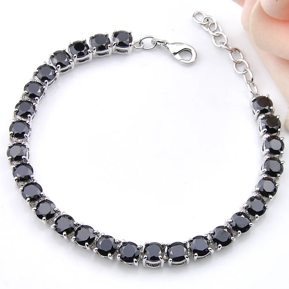 5 stks LuckyShine Classic Amazing Fire Ronde Royal Black Onyx Cubic Zirkonia Gemstone Silver Chain Armbanden Armbanden Holiday Wedding Party