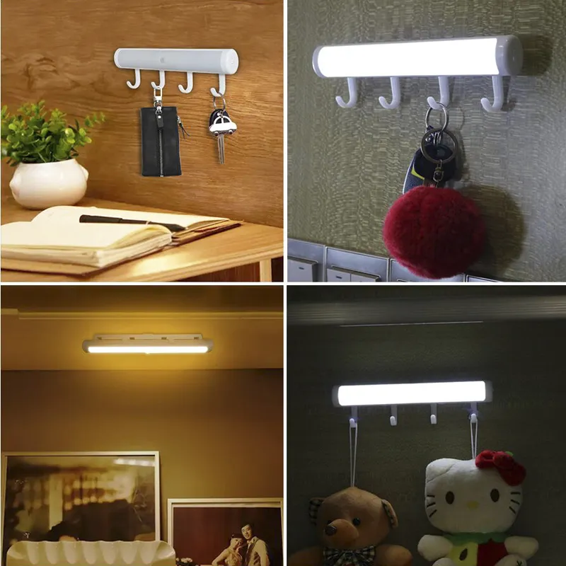 Motion Sensor Led Skåp Ljus Vit Varm Vit USB Avtagbar Krokar Inomhus Ljus För Vägg Badrum Hall Trappa