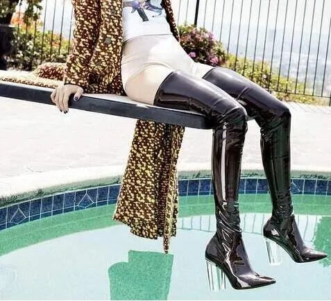 Clear heel over hotsell the knee boots
