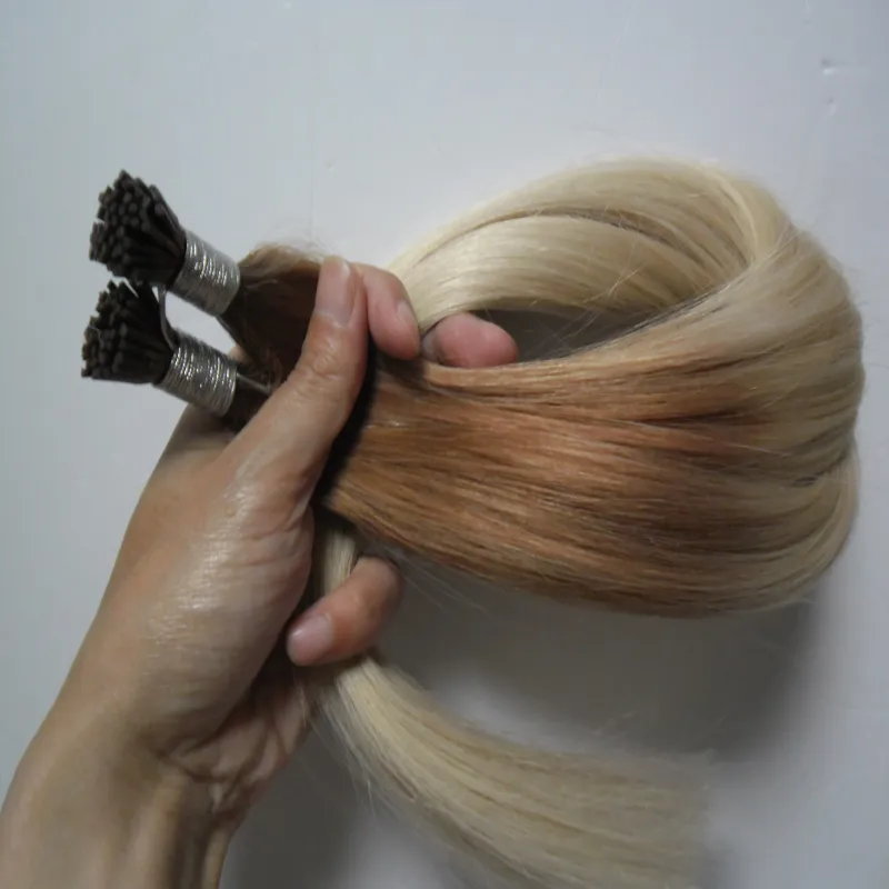 T27 / 613 Blonde Virgin Hair Ombre Pre Bonded Hair Extensions I Tip Machine Made Remy Rakt Mänskligt Hår