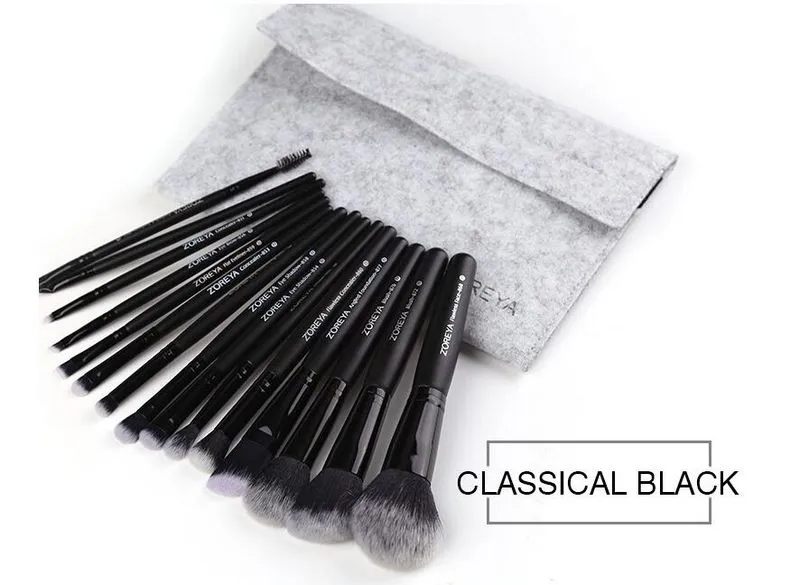 Set di pennelli trucco di alta qualità Set di 15 pennelli trucco professionali ZOERYA con manico nero DHL GRATIS