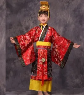 child chinese traditional hanfu dress men boys emperor king Stage red Clothing children costumes tang suit kids robe hat sets200K