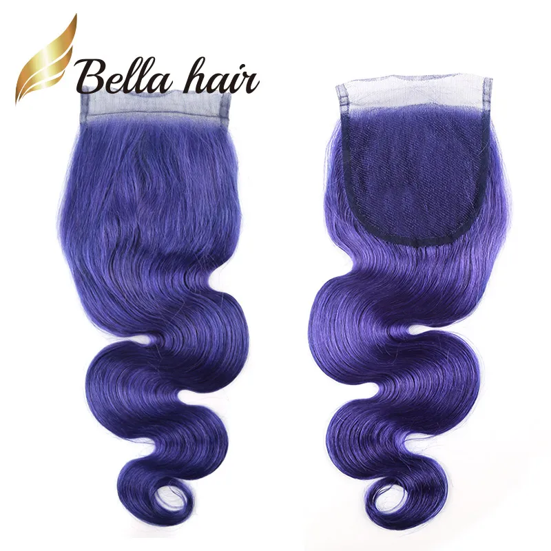 Färgglad spetsstängning Mänskligt hår 4x4 Pink Blue Purple Grey Red Blonde Colors Body Wave rakt hår 11A Kvalitetsstängningar