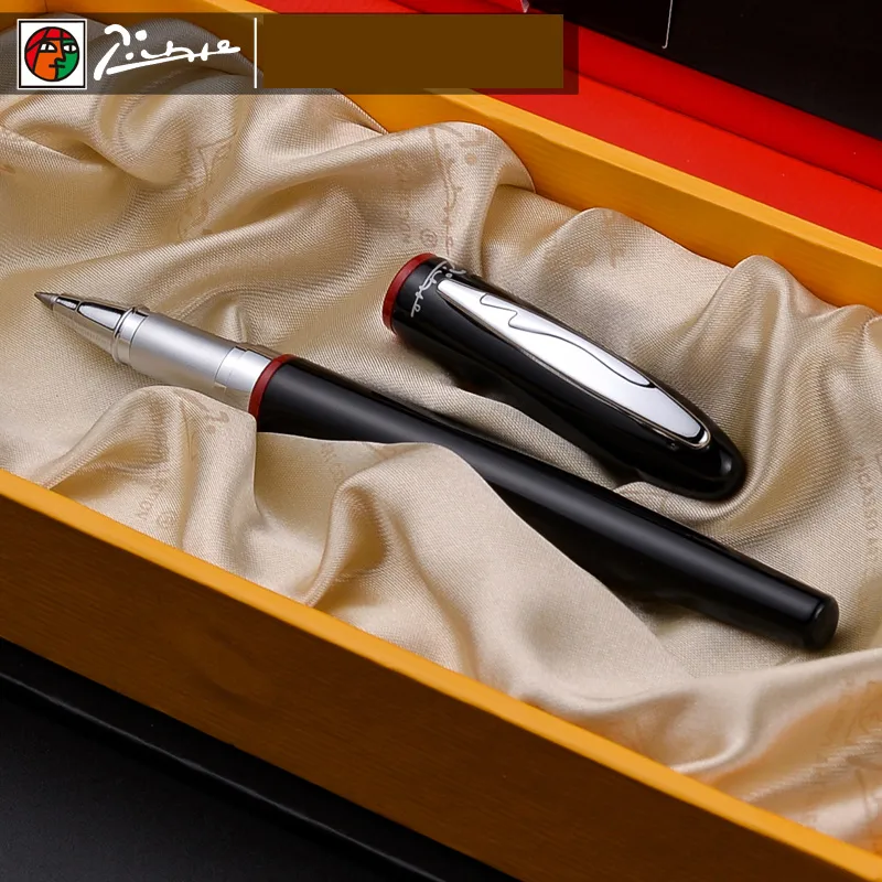 907 السلس الأسود والأحمر رولربال القلم مع الفضة كليب عالية الجودة المعدنية أقلام حبر جاف مع القضية الأصلية هدية مجموعة القلم