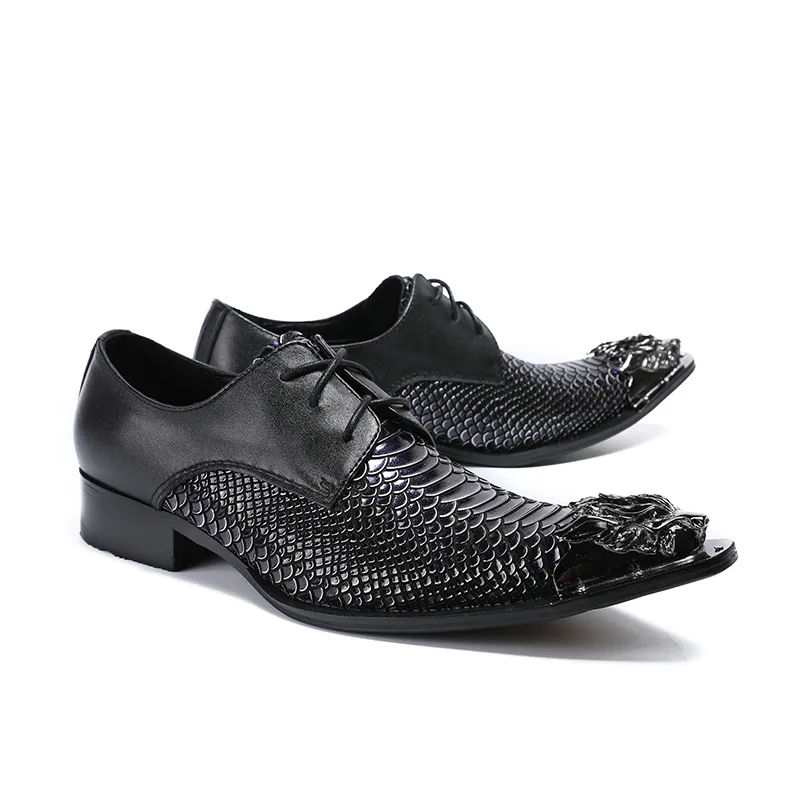 Novas mens de luxo crocodilo veias em relevo vestido de casamento sapatos de couro dos homens de moda de metal apontou toe lace up business casual shoes