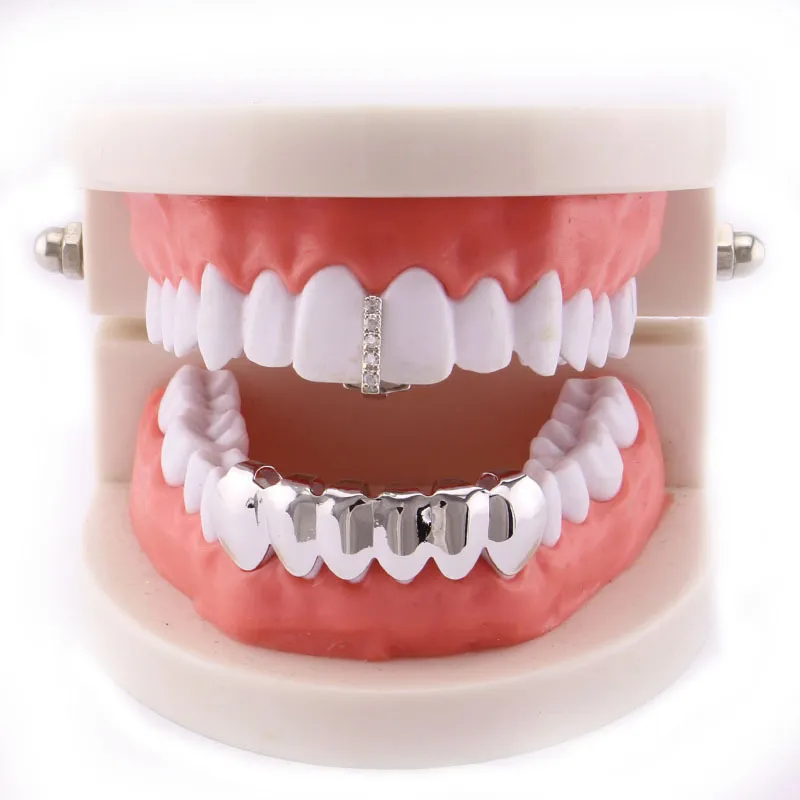 Werksbodenzähne Grillz Set Hip Hop Bling Dental Grills CZ ICED Zahnkappe Körper Schmuck US -ganze Männer Zähne Zugang6326242