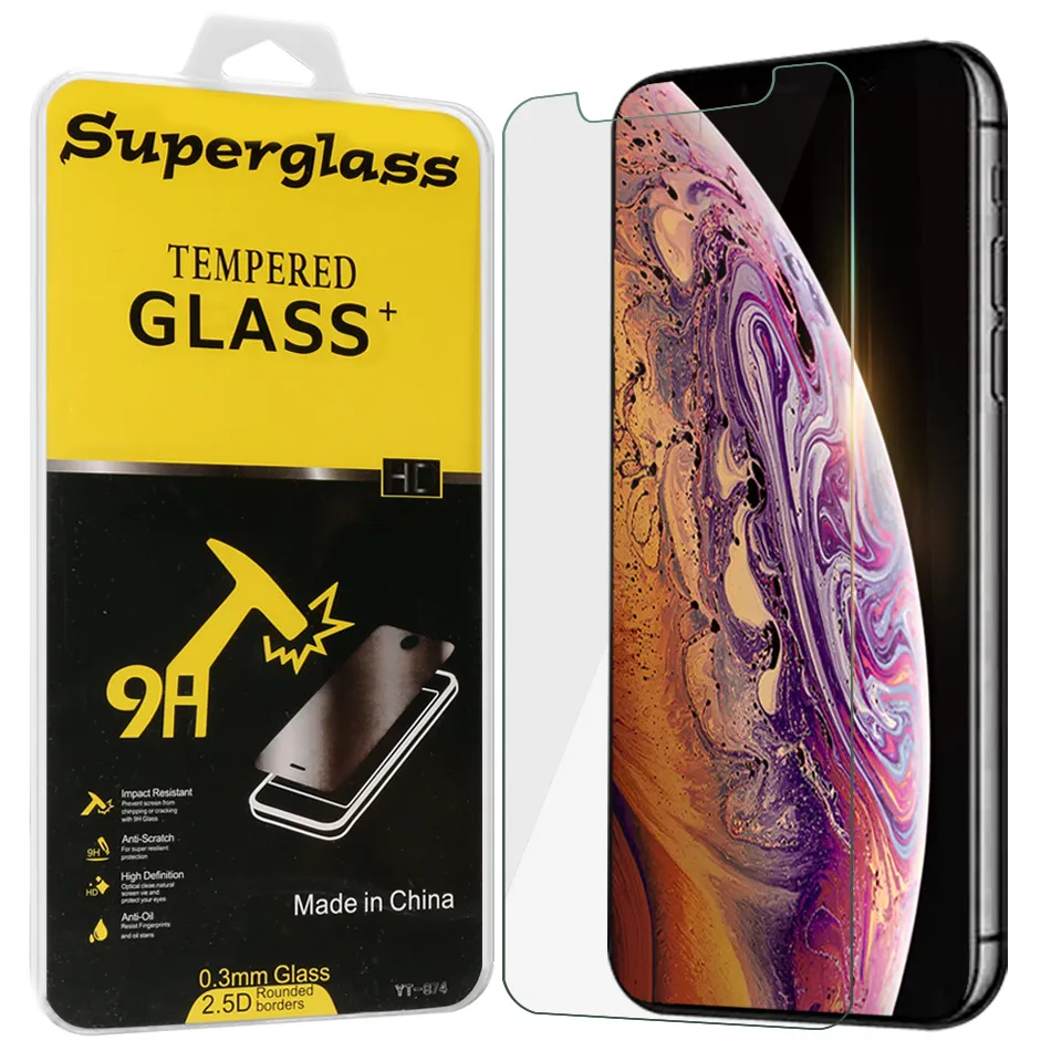 Protector de pantalla para iPhone 15 14 13 12 pro max XS XR Moto G stylus 5G Película transparente 0.33MM Vidrio templado con caja al por menor