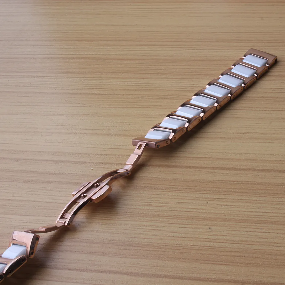 High Quality 14mm 16mm 18mm 20mm 22mm Watchband rose gold stainless steel wrap ceramic white for quartz watches Bracelets men womens bands