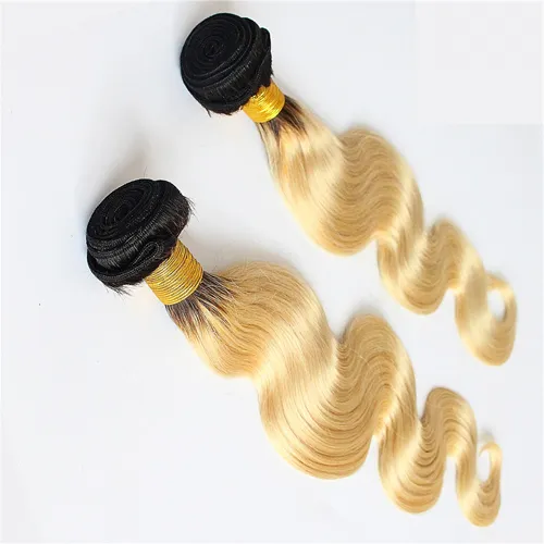 Yuntian 2 SZTUK Ombre Brazylijski Włosy Ciało Wave 1B / 613 Ombre Wiązki Włosów Splot T1B / 613 Remy Human Hair Extension 10-28 cali