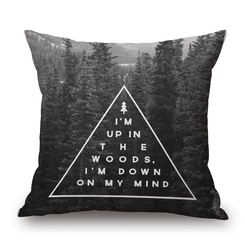 Nordic Quotes Cushion Cover Dekorativa Vintage Kuddar Väska Geometriska Och Landskap Sammangränssnitt Fore Mountain Sea Almofada