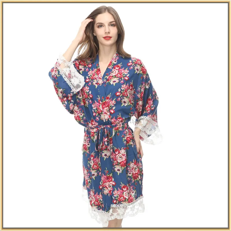 Bridesmaid Robes 2019 Custom Bridesmaid Gifts Cotton Print Floral Bridal Party Robes Long Sleeves M XXL