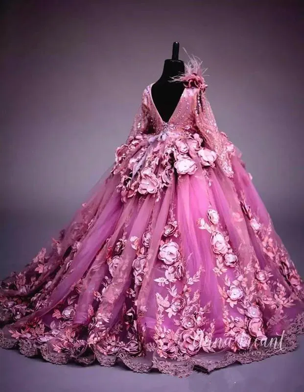 Purple Flower Girl Dresses With Beadings & Handmade Flowers Purple Flower Girl Dresses With Beadings & Handmade Flowers