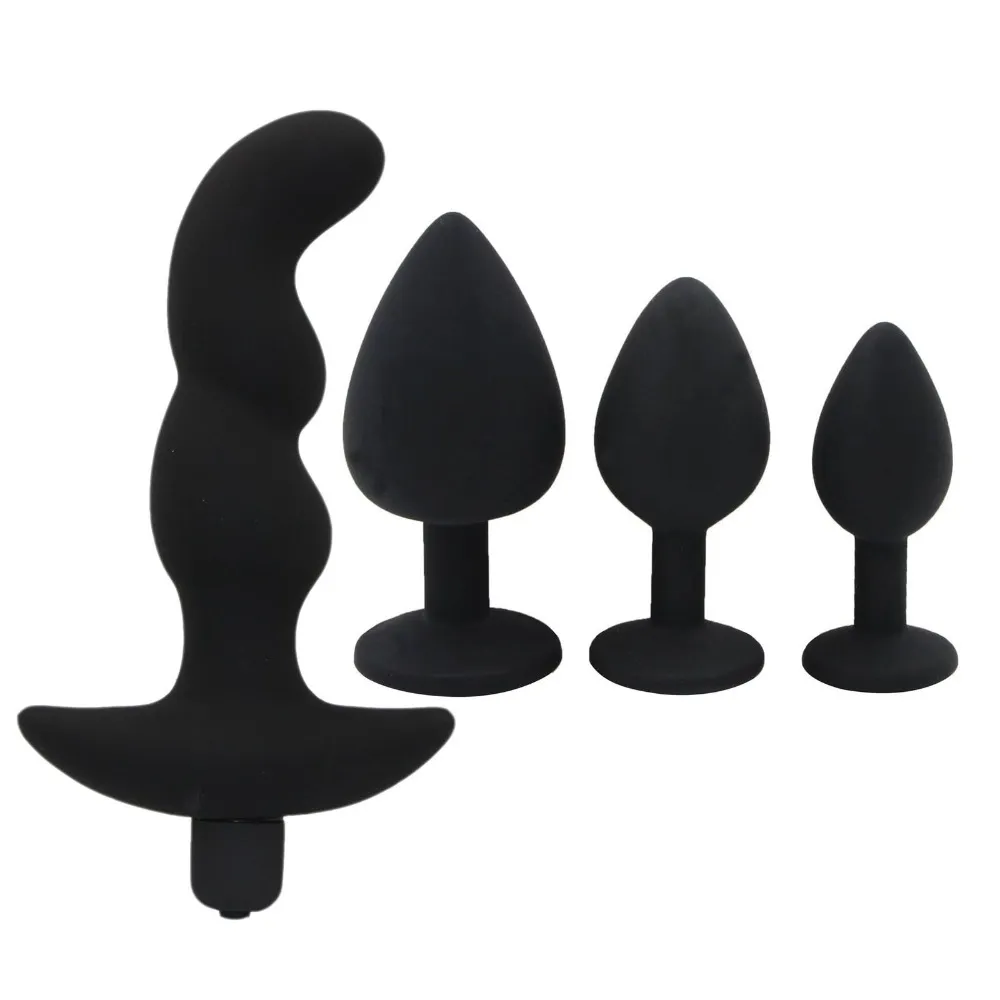 YEMA 4 PCS Silicone Butt Plug / Stainless Steel Anal Plug & 10 Functions Butt Plug Vibrator Sex Toys for Woman Vagina Men Gay Y1892902