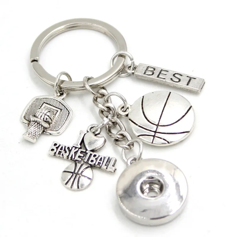 Nieuwe Collectie DIY Verwisselbare 18mm Snap Sieraden Snap Sleutelhanger Basketbal Sleutelhanger Bag Charm Snaps Sleutelhangers voor Sport Fans Geschenken