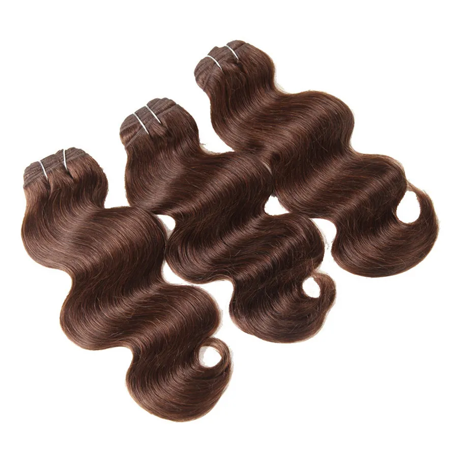 Capelli umani vergini indiani dell'onda del corpo di grado 8A 3 pacchi Colore # 4 Castano chiaro Marrone 100% capelli umani Onda del corpo Tesse 3 estensioni