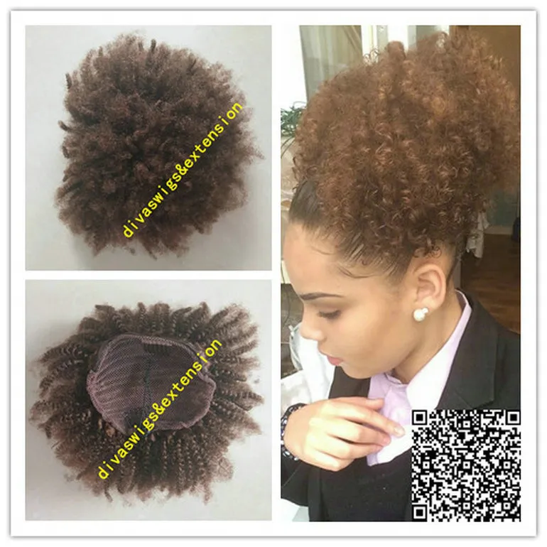 120g Brown Afro Kinky Curly Weave Ponytail Hairstyles Clip ins Natural Ponytails Extensions cordon queue de cheval court cheveux de poney