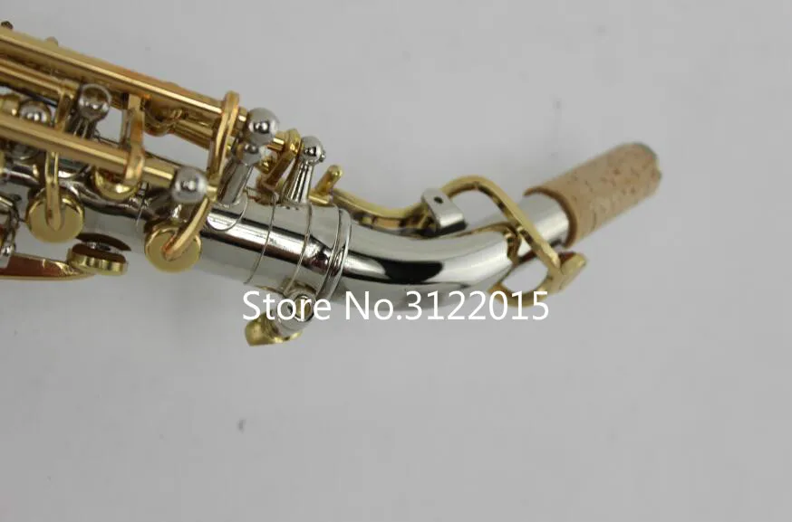 Professionellt instrument för studenter Margewate Brass Tube Nickel Plated BB Sopran Saxofon Curved Neck B Flat Sax med munstycke