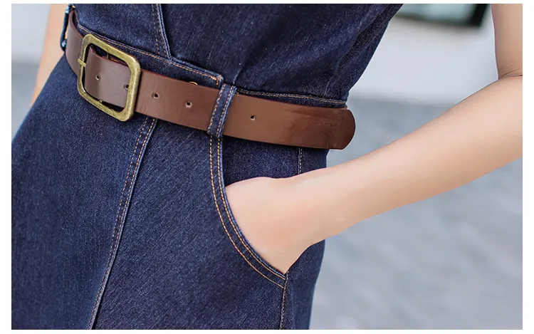 Nowa koreańska moda damska Bez rękawów z skrzydłem paskową jeansy A-line sukienka plus size smlxlxxl3xl4xl