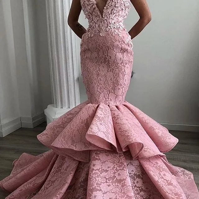 Amazing Tiered Lace Prom Dresses Fashion Off Shoulder Sleeveless Beads Applique Mermaid Pink Gown For Party 2018 Ravishing Arabia Long Evening Dress From Xzy1984316 148.62 DHgate.Com