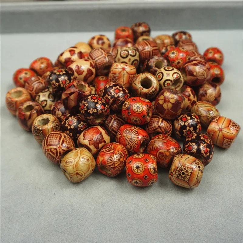 12mm Wooden Beads Assorted Round Painted Pattern Barrel Wood Beads for Jewelry Making Bracelet Loose Spacer Charms Bead280F