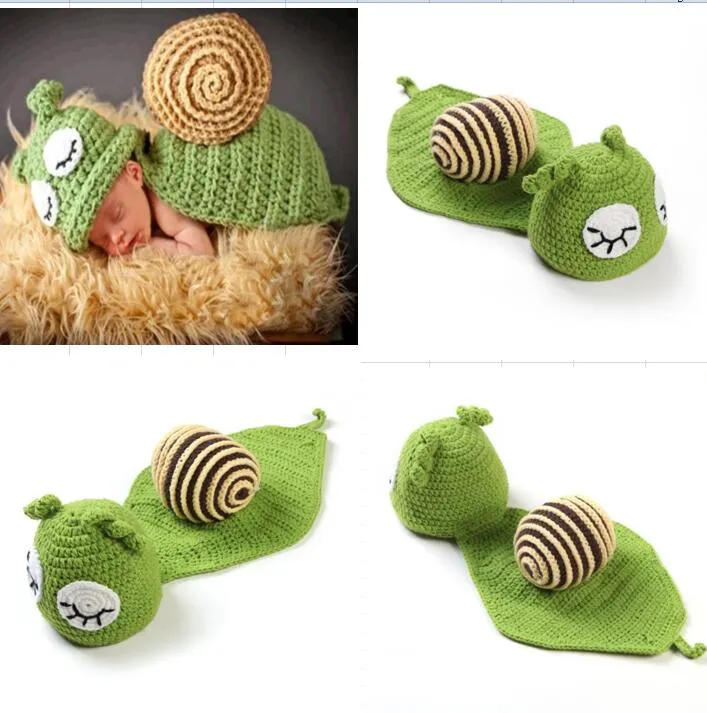 Cute newborn Photography Props hat costume handmade baby cartoon animal snail costumes boy girl photo clothes wool knit cap beanie outfit