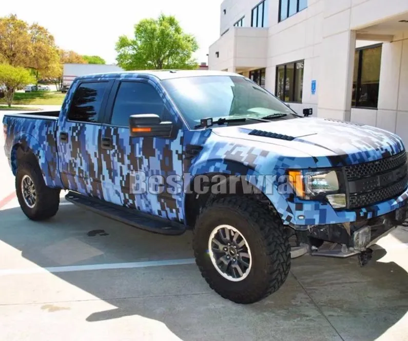 2018 Digital Blue Camuflage Vinyl para Wrap Wrap Camo Styling Cobertura de películas con liberación de aire / Burbuja Tamaño libre 5x 32FT / 67FT / 98FT