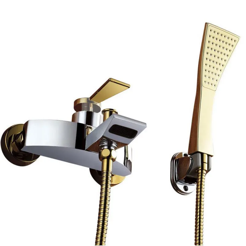 Rolya Premium GoldenChrome حمام الجدار شنت صنبور البانيو مع handshower حمام خلاط صنابير