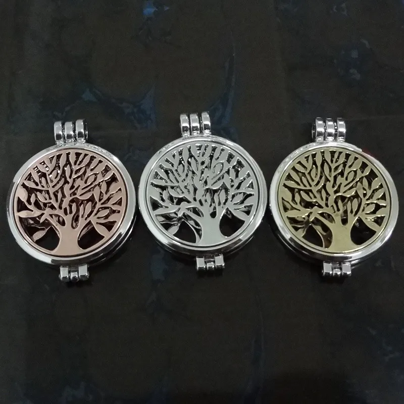 Tree of life Aromatherapy Essential Oil Diffuser Necklace Locket Pendant 316L Stainless Steel Jewelry with 24" Chain and 6 Washabl