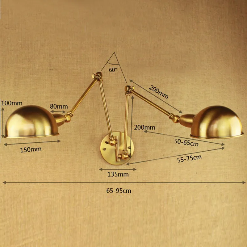 Loft vintage koperzwart 123 hoofden zwenkarm Wandlamp E27 led Verstelbare Metalen Wandlampen blaker Armaturen Voor slaapkamer bar8150187