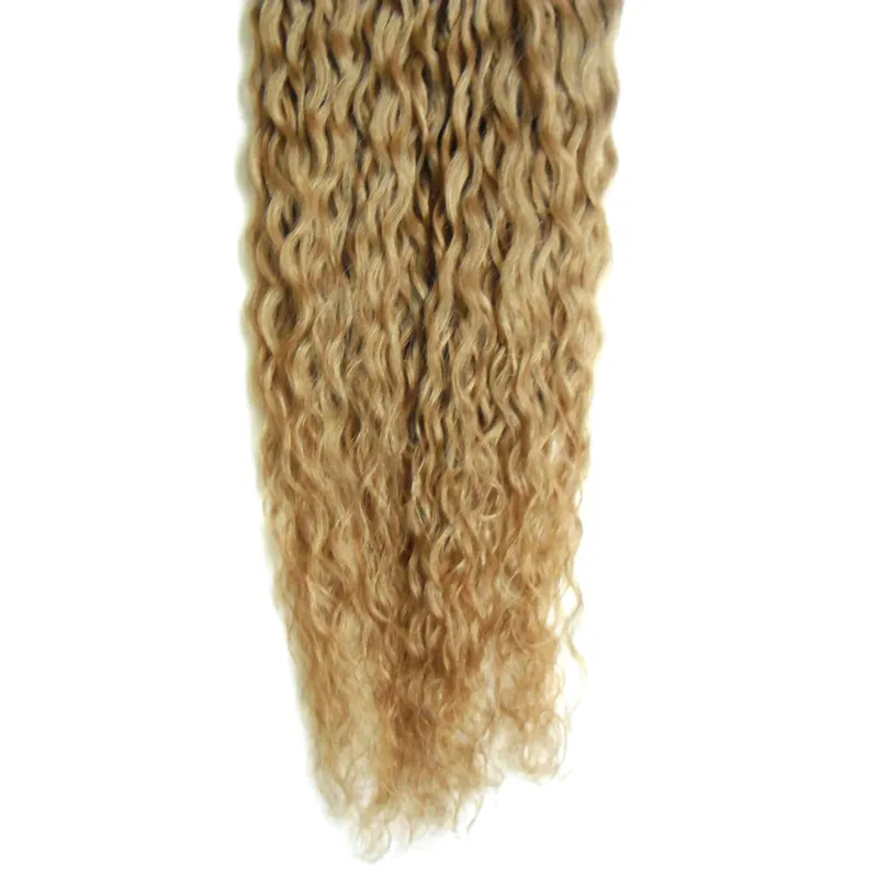 Бразильские девственные волосы, медовая блондинка, Kinky Curly, наращивание человеческих волос с микропетлей, 100 г, 1gs, 100 s, наращивание волос Remy с микрошариками1565420
