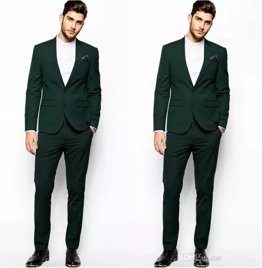 2019 Tasarımcı Koyu Yeşil Erkek Takım Elbise Iki Adet Damat Takım Elbise Düğün Takımları En Iyi Erkekler Için Slim Fit Damat Smokin Adam Için (Ceket + Pantolon)