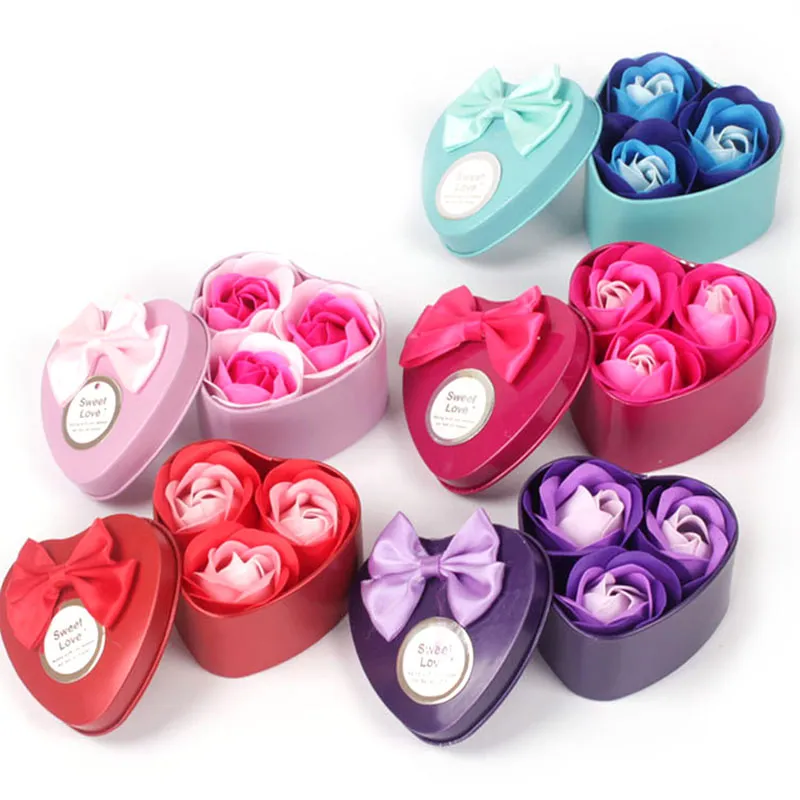 Handmade Rose Soap Flowers Romantic Heart Shaped Gift Set For Weddings
