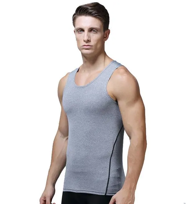 Wholesale-2018 새로운 프로 속도 훈련 스포츠 스타킹 조끼 남성 탄성 피트니스 의류 짧은 소매 티셔츠 티 3 색 회색을 실행