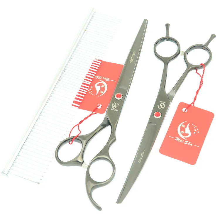 7.0 Inch Meisha Nero Big Straight / Thinning / Curved Scissors Cat Clippers JP440C Pet Grooming Scissors Set Cesoie cani Popolare HB0126