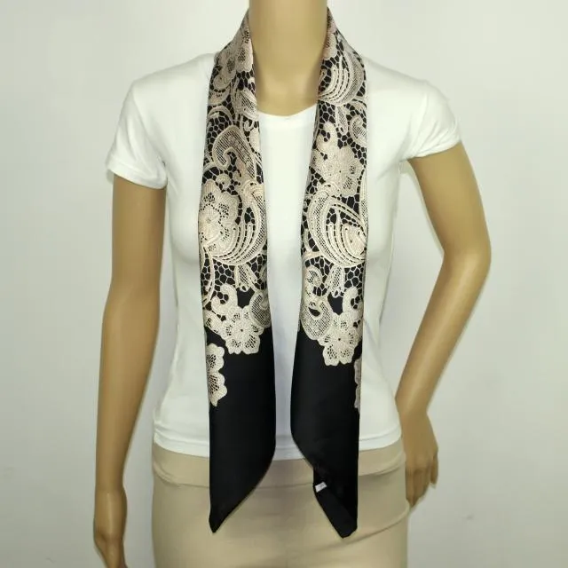 New Girl Women Lace Floral Satin Silk Scarf 90 Square Scarves Neckerchiefs 12mm Tjock Unisex # 4062