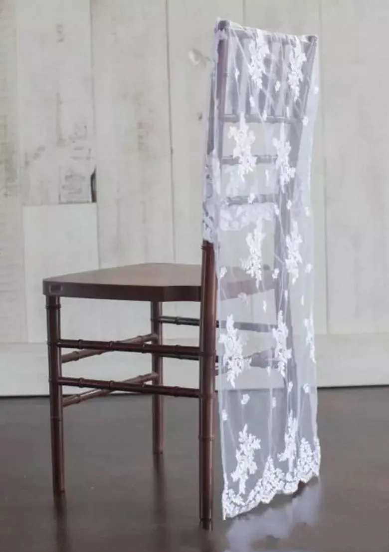 2018 Custom Made Sandalye Vintage Beyaz Dantel Tül Romantik Sandalye Sashes Kapakları Güzel Moda Düğün Süslemeleri C01