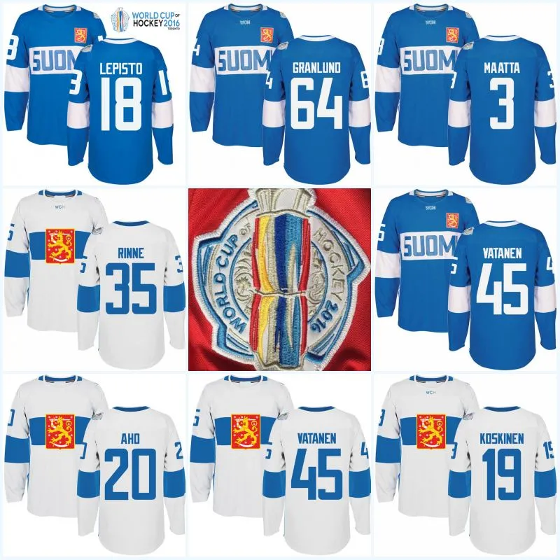 Hockey Jerseys Men 2016 World Cup Finland Jersey 27 Joonas Donskoi 40 Tuukka Rask 20 Sebastian Aho 9 Mikko Koivu 2 Jokipakka Throwback Jerseys