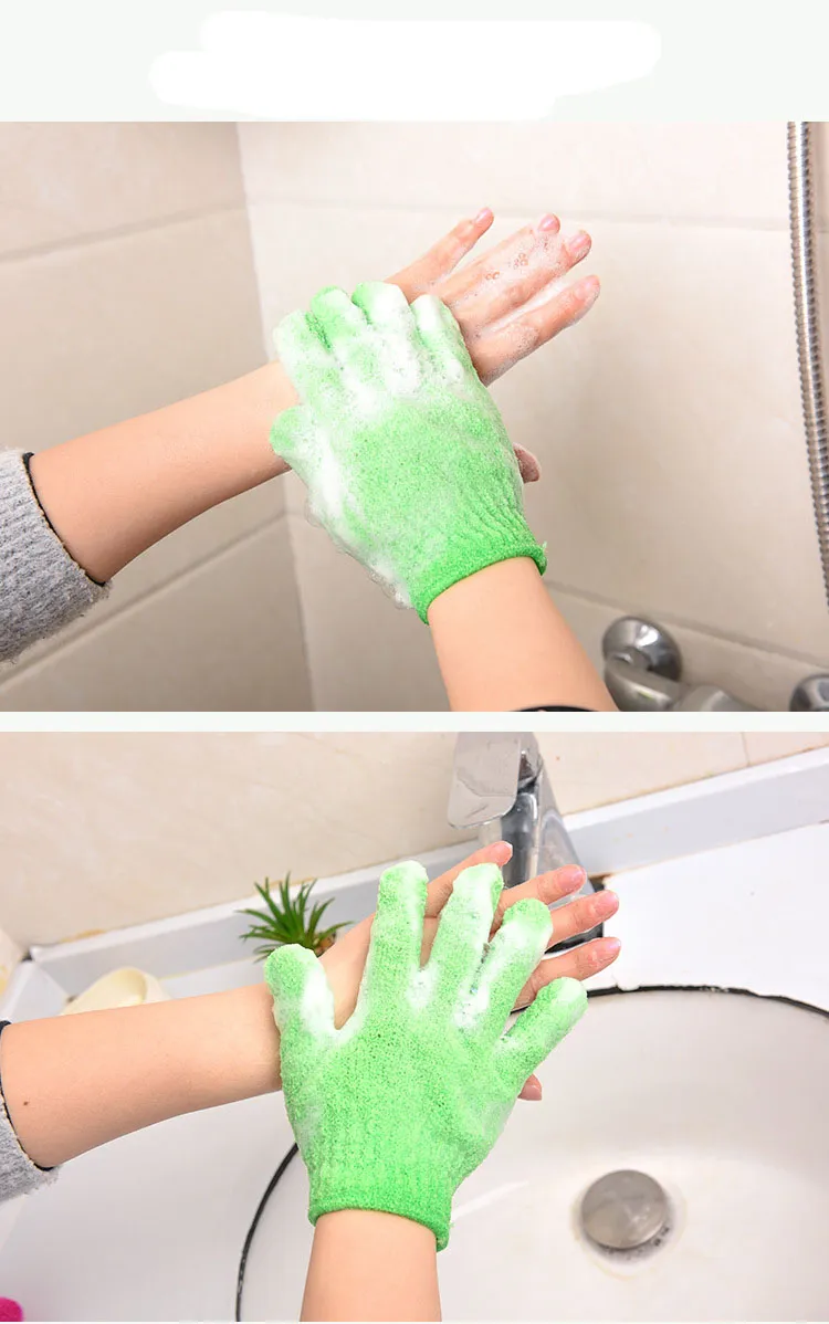 Exfoliating Wash Gloves Skin Body Bathing Mittens Scrub Massage Spa Bath Finger Gloves C4861