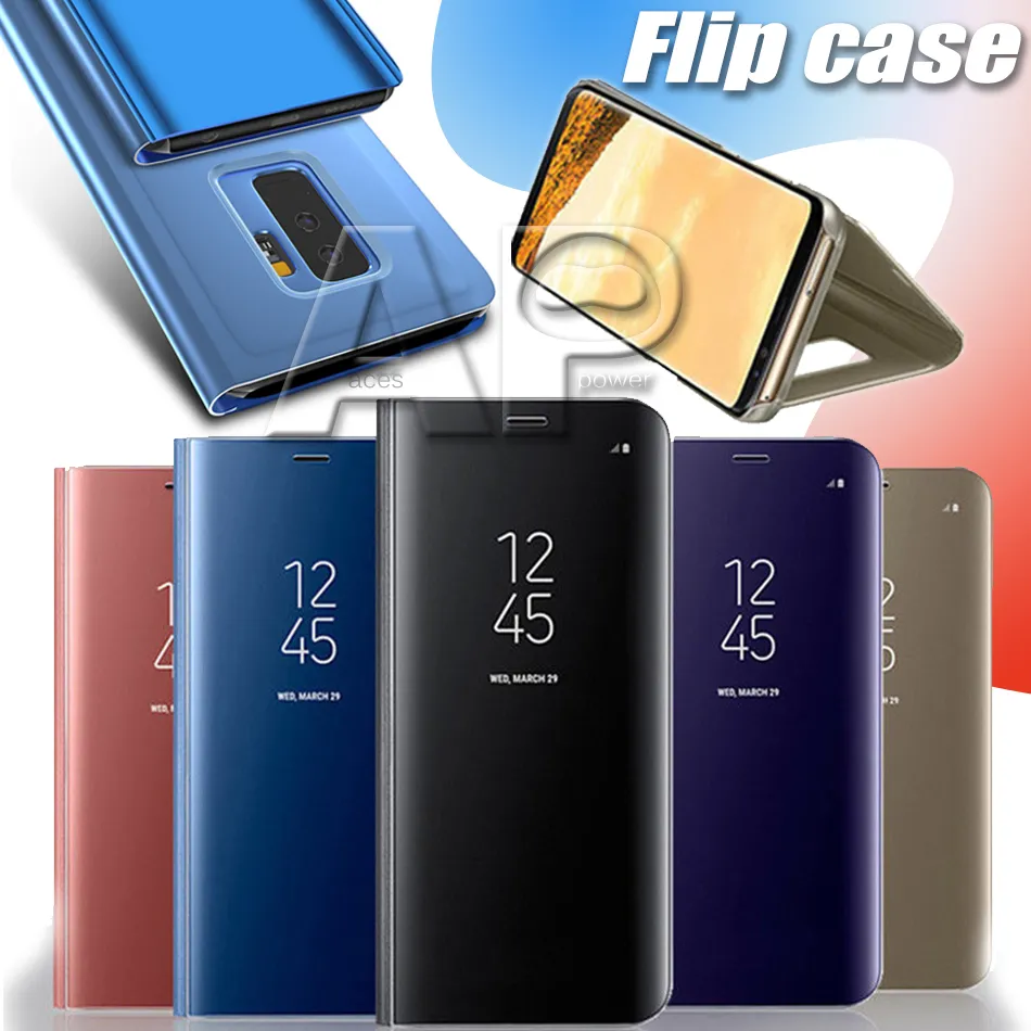 Flip Phone Cases für Samsung Galaxy S21 S20 Note 20 Ultra Halter Galvanisieren Klare Smart Spiegel Abdeckung