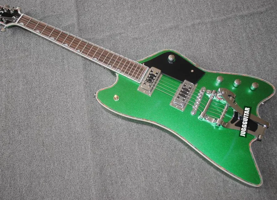 Billy Bo Jupiter Metallic Green Thunderbird elektrische gitaar Abalone bodybinding Bigs Tremolo Bridge China TV Jones pickups Grover tuners Chrome hardware