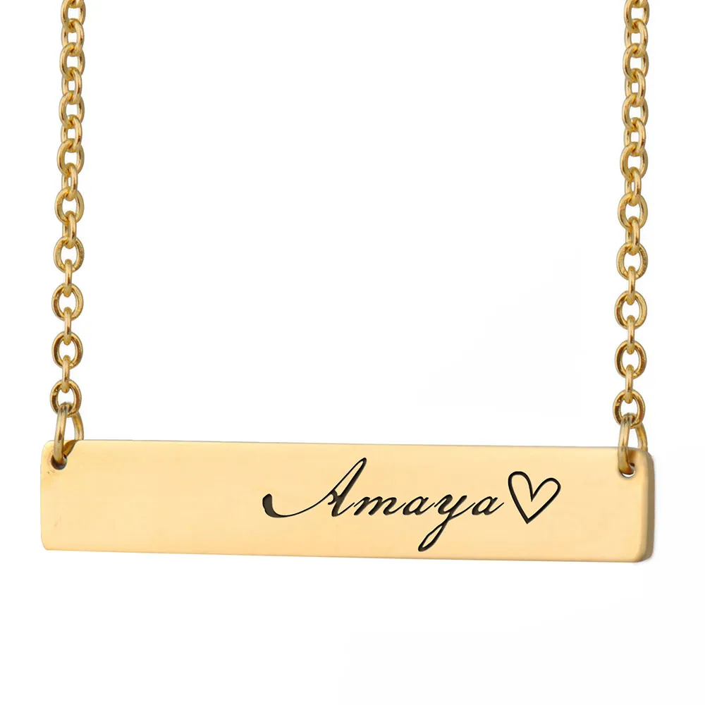 Collana con barra con nome personalizzato personalizzato Collana in oro per donna Coordinate del cuore inciso in acciaio inossidabile Parole con nome Iniziale semplice gioielli 2652