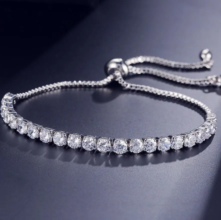 New Brand Simple Fashion Jewelry Hot Sale White Gold Filled Multi Gemstones CZ Diamond Pulling Adjustable Lucky Bracelet for Women