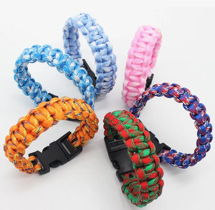 Fashion mix Colors Cord Rope Paracord Buckle Bracelets Military Bangles Sport Outdoor Survival Gadgets for Travel Camping Hiking