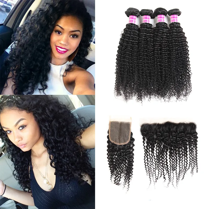 Superior Supplier Brazilian Virgin Hair Vendors Kinky Curly Human Hair Weave Bundles With Lace Frontal Closure Hair Extensions Wefts For You