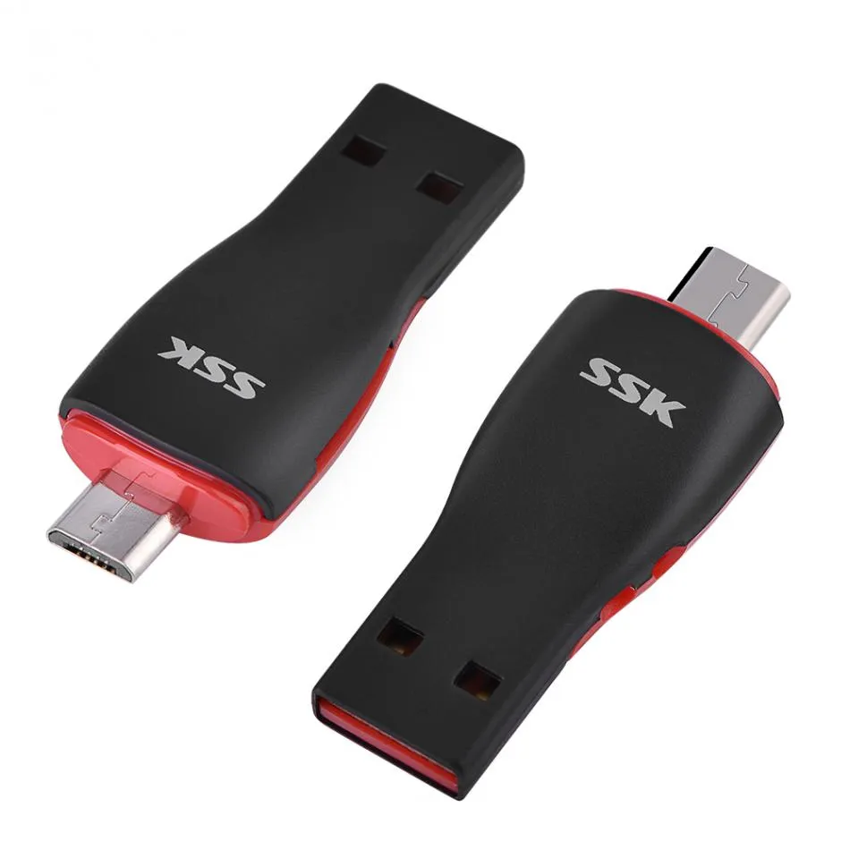 Lecteur de carte multifonction SSK SCRS600 haute vitesse besoin de support Android OTG USB 2.0 + lecteur de carte Micro USB TF/Micro SD avec lanière